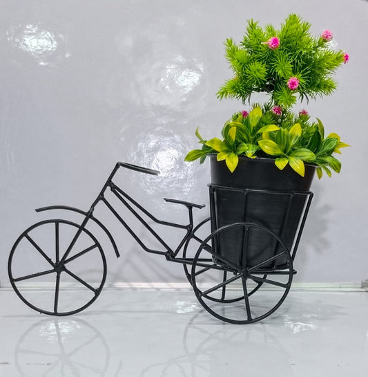 Vintage-Style Metal Bicycle Planter with Basket for Garden Decor